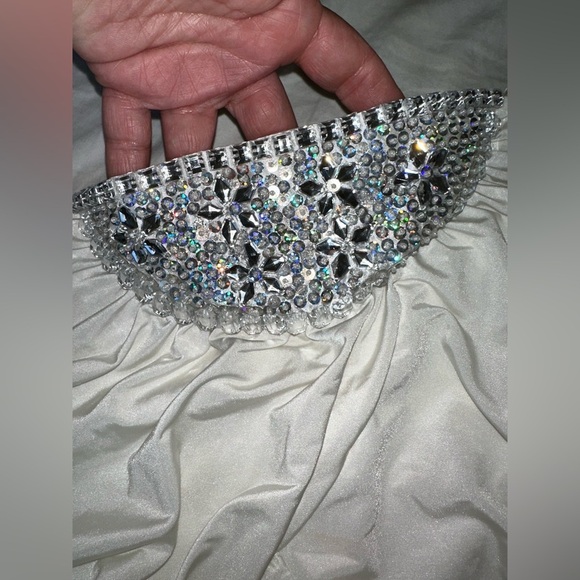 Strapless rouched cream going out cream White embellished Dress size small Y2K - Picture 7 of 8